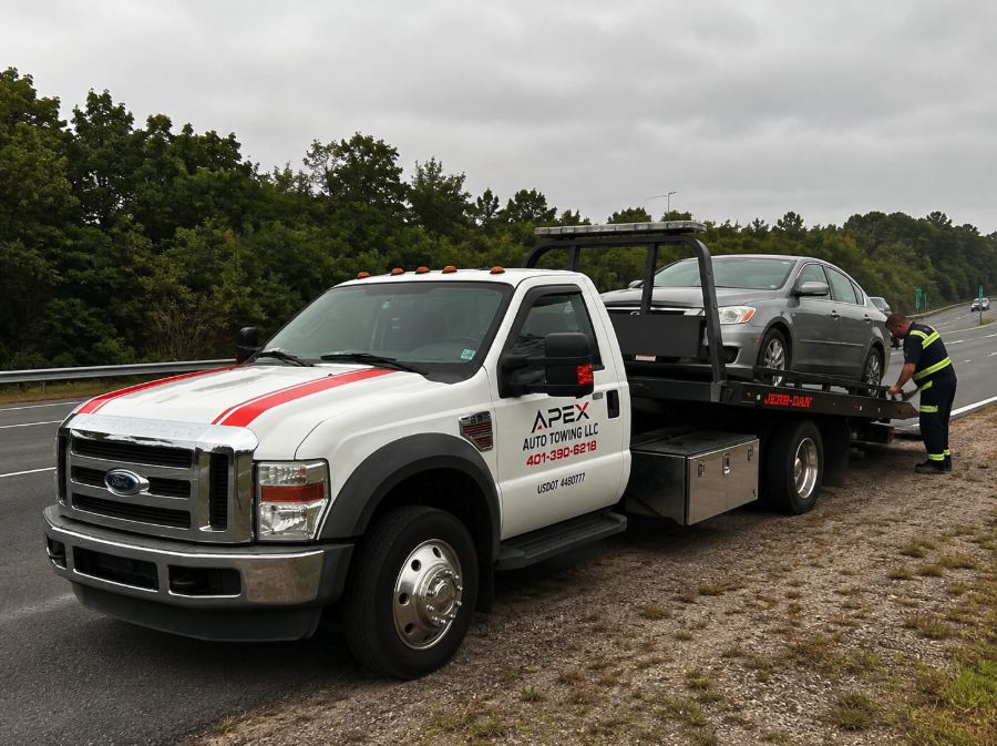 Professional tow truck ready for dispatch in Providence, Rhode Island